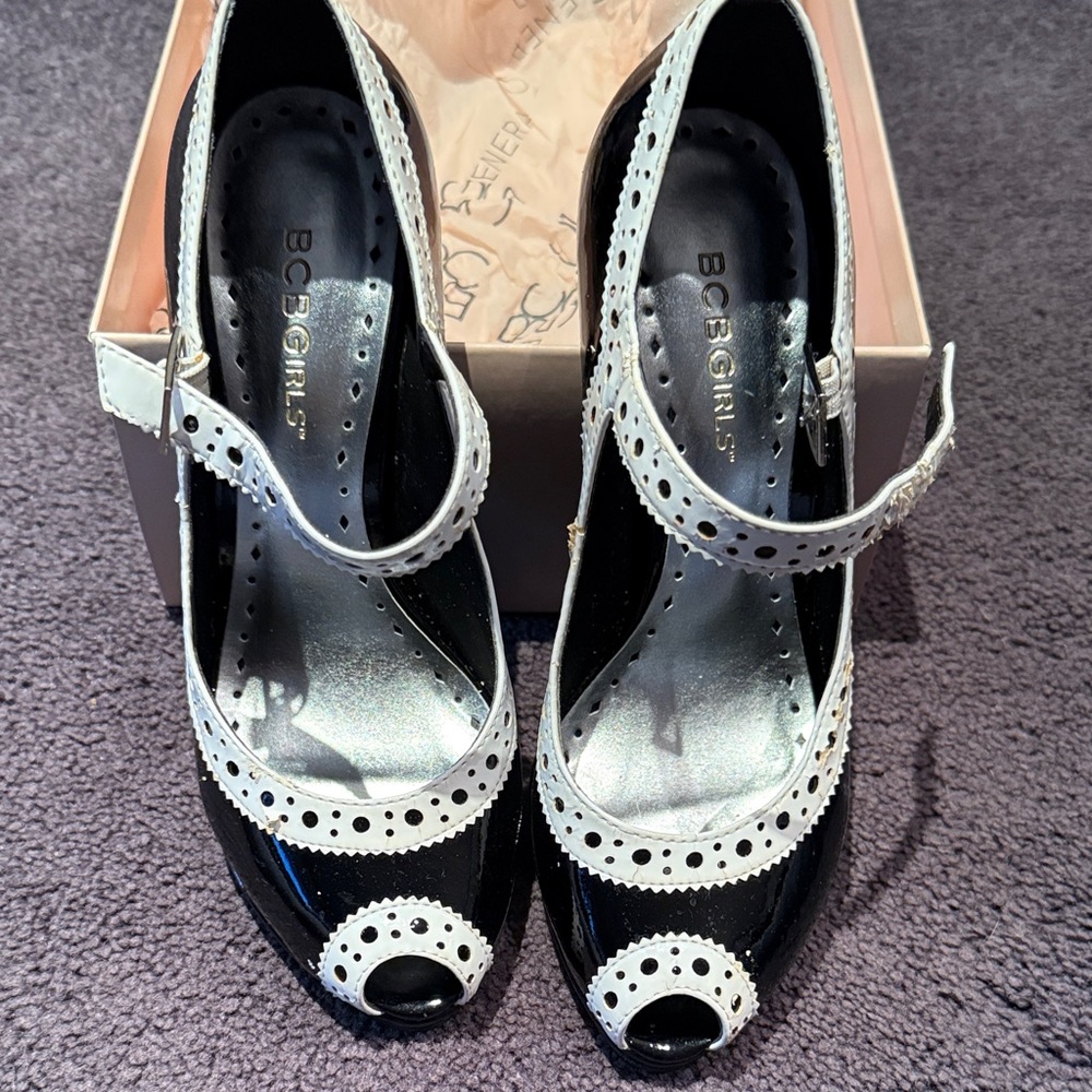BCBGeneration Black and White Mary Jane Heels